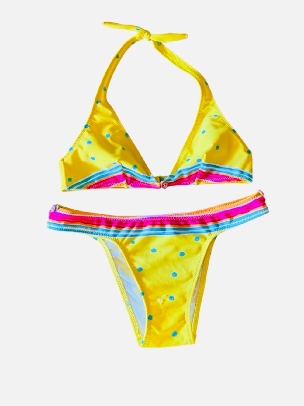 Vintage Salinas Brazil Rainbow Polka Dot Bikini Set - Small (READ FLAW) NWOT